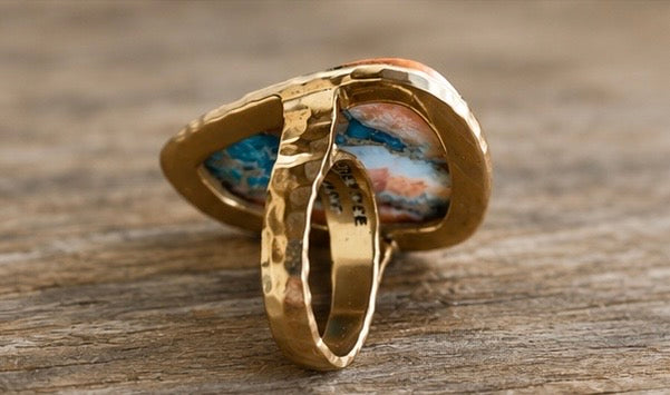 Back view of Barse statement ring and bronze band